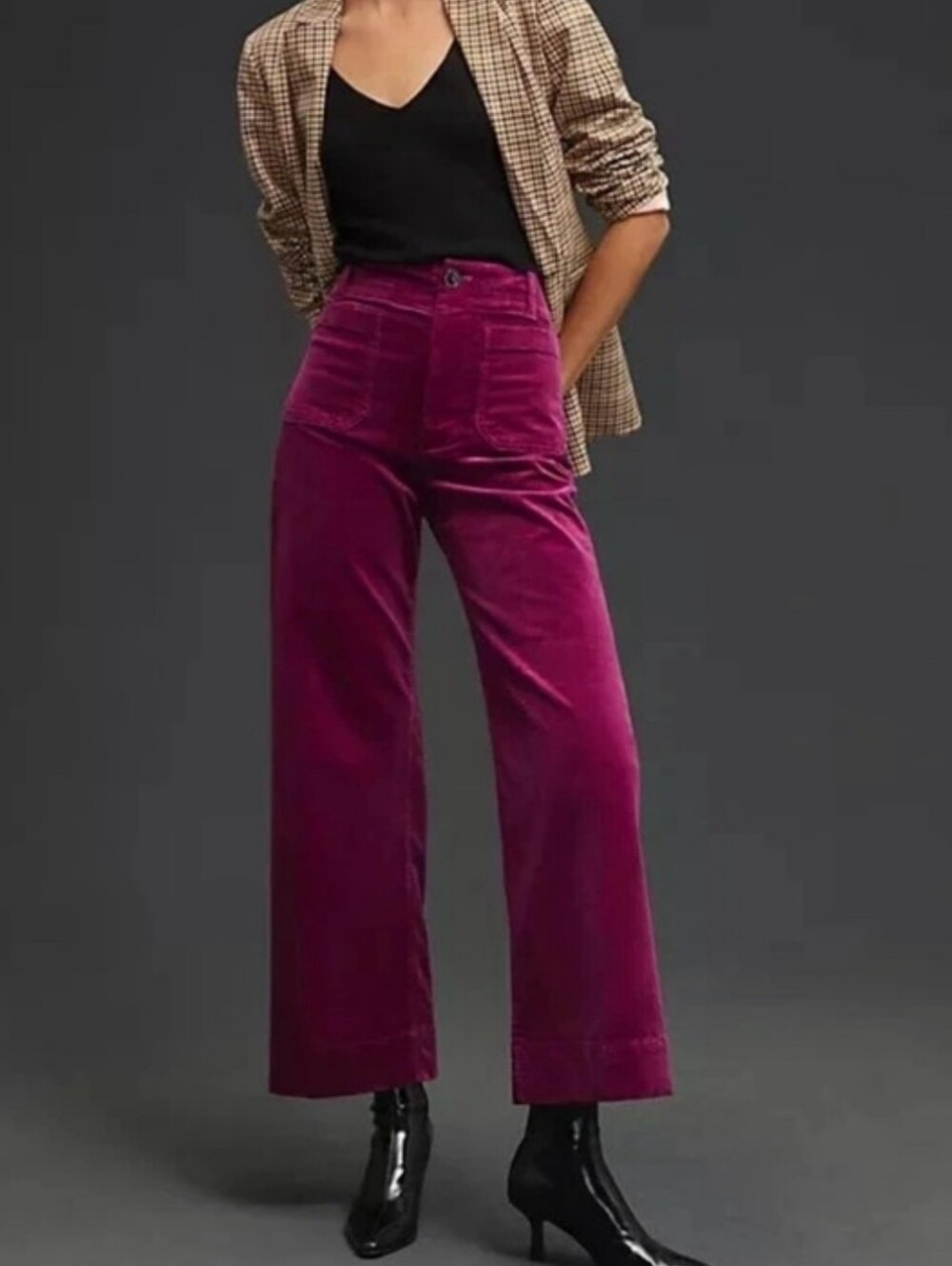 MAEVE Anthropologie Colette Fuchsia Corduroy Wide Leg Cropped Pants Size 28